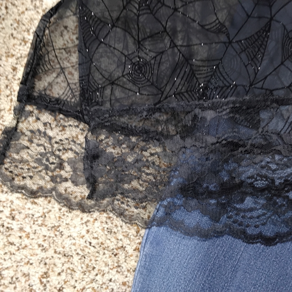 3912 Size XL Sheer Black Spiderweb Lace Kimono Cover-Up with Sparkle - Picture 4 of 5